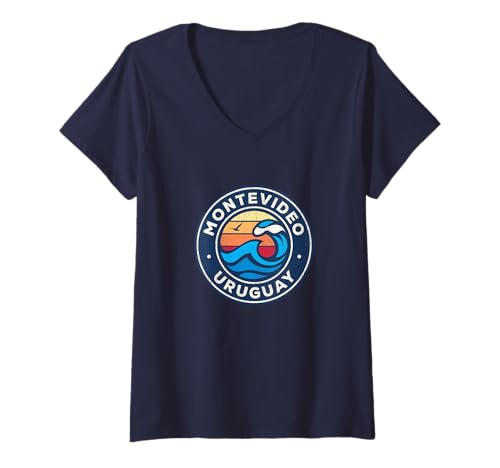 Damen Montevideo Uruguay Vintage nautische Wellen Design T-Shirt mit V-Ausschnitt von Montevideo Retro T-Shirts & Tees