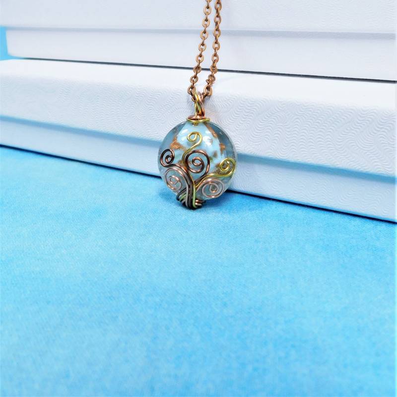 Kupfer Draht Gewickelt Blau Glas Halskette, Handwerklich Handgefertigte Tragbare Kunst Schmuck Geschenk Ideen Zum 7 von MontourDesigns