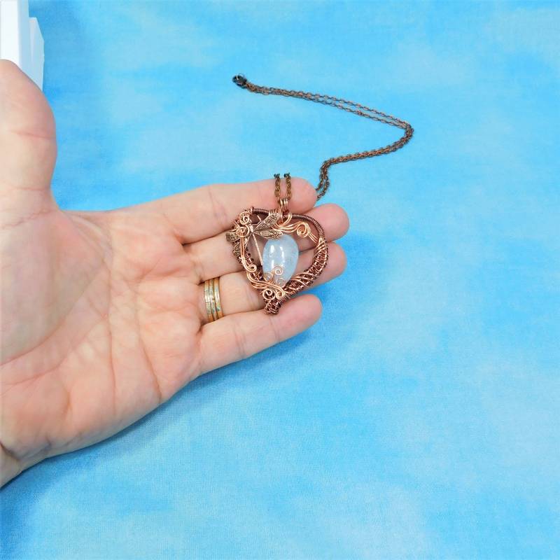 Kupferdraht Gewickelt Aquamarine Halskette Künstlerisch Libellen-Herz Birthstone Anhänger Edelstein Schmuck März Geburtstagsgeschenk Oder von MontourDesigns