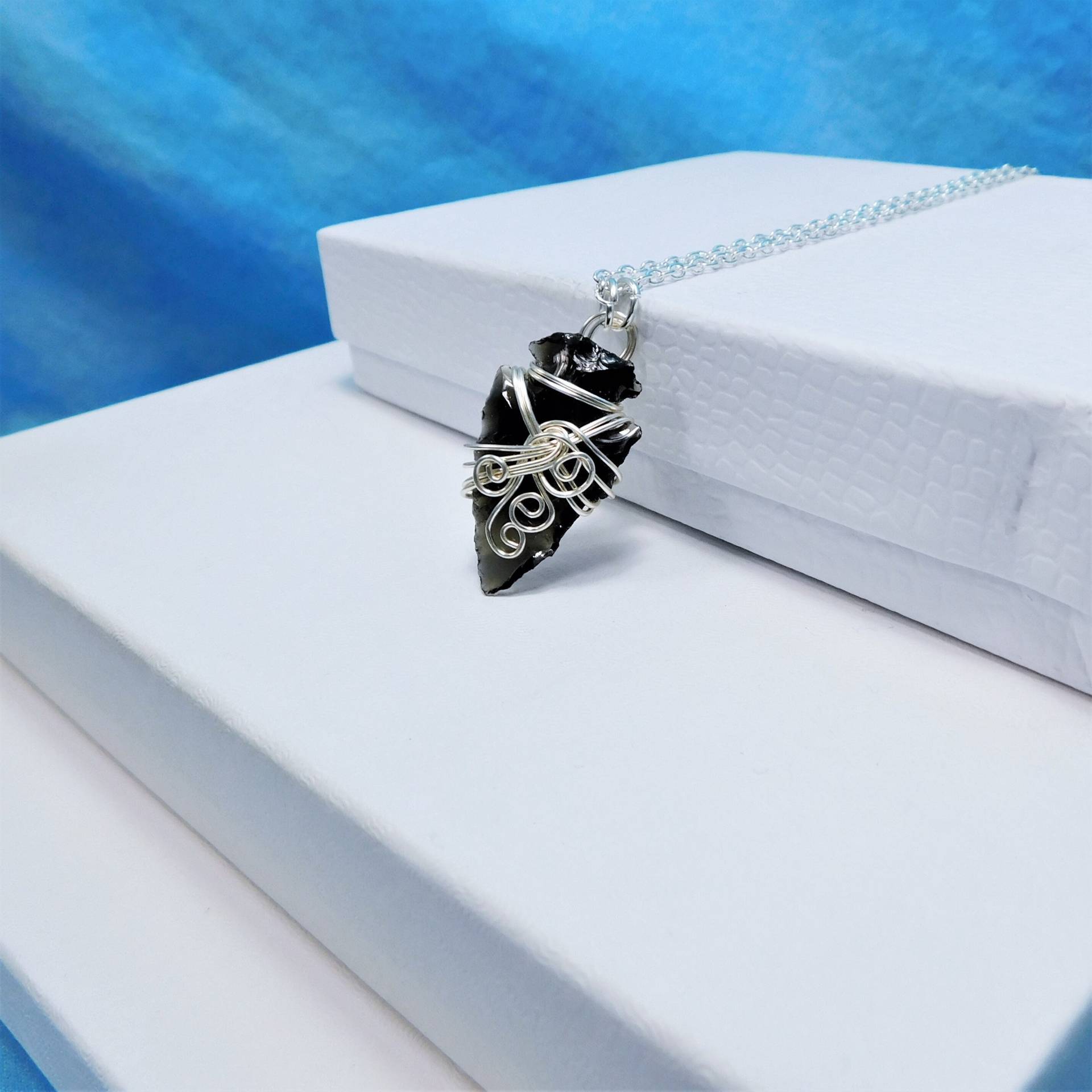 Schwarzer Obsidian Pfeilspitze Halskette Für Männer Oder Frauen, Draht Gewickelt Anhänger, Künstler Schmuck Geschenk Mann, Frau Freundin von MontourDesigns
