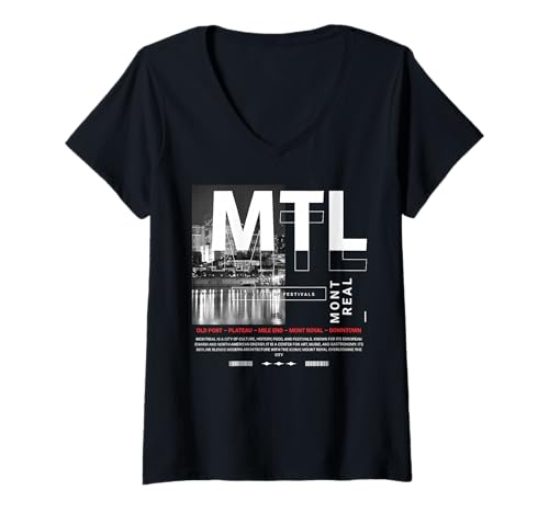 Damen Montreal Skyline City of Festivals Vintage Kanada Travel T-Shirt mit V-Ausschnitt Damen Montreal Skyline City of Festivals Vintage Kanada Travel T-Shirt mit V-Ausschnitt von Montreal Travel Souvenirs City Outfits