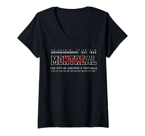 Damen Montreal Kanada Urban T-Shirt mit V-Ausschnitt Damen Montreal Kanada Urban T-Shirt mit V-Ausschnitt von Montreal Urban Outfits