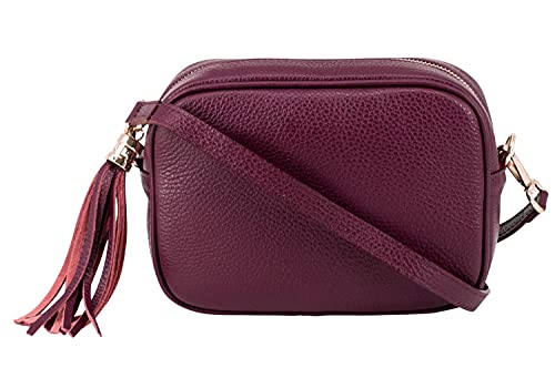 Montte Di Jinne - 100 % Made in Italy – Damen-Umhängetasche aus weichem Leder mit Quasten-Schlüsselring, Dunkelrot (Red Plum) von Montte Di Jinne