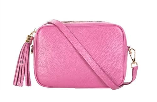 Montte Di Jinne - 100 % Made in Italy – Schultertasche, weiches Leder, mit Quasten-Schlüsselanhänger, candy pink, Length: 20cm Height: 15cm,Width: 8cm von Montte Di Jinne