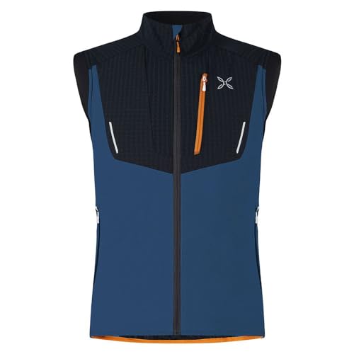 MONTURA SKI STYLE VEST TECHNISCHE WESTE HERREN WINDDICHT UND ATMUNGSAKTIV - Farbe: Deep Blue / Mandarin, DEEP BLAU/MANDARIN, L von Montura