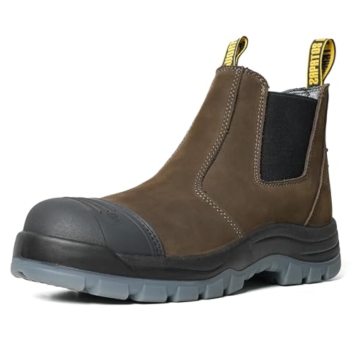 Herren-Arbeitsstiefel zum Reinschlüpfen, weich, mit Zehenschutz, rutschfest, wasserdicht, pannensicher, Zehenpartie aus Kaffeebraun, 41.5 EU Herren-Arbeitsstiefel zum Reinschlüpfen, weich, mit Zehenschutz, rutschfest, wasserdicht, pannensicher, Zehenpartie aus Kaffeebraun, 41.5 EU von Montwell