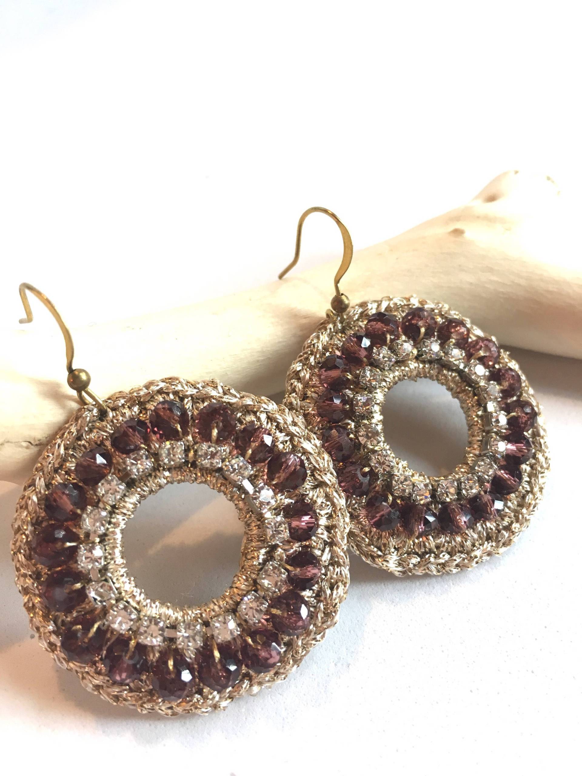 Ohrringe - Häkeln Elegante Runde Faser Bernstein Farbe Schmuck Goldene Ohrringe - Häkeln Elegante Runde Faser Bernstein Farbe Schmuck Goldene von MonyHeartmade