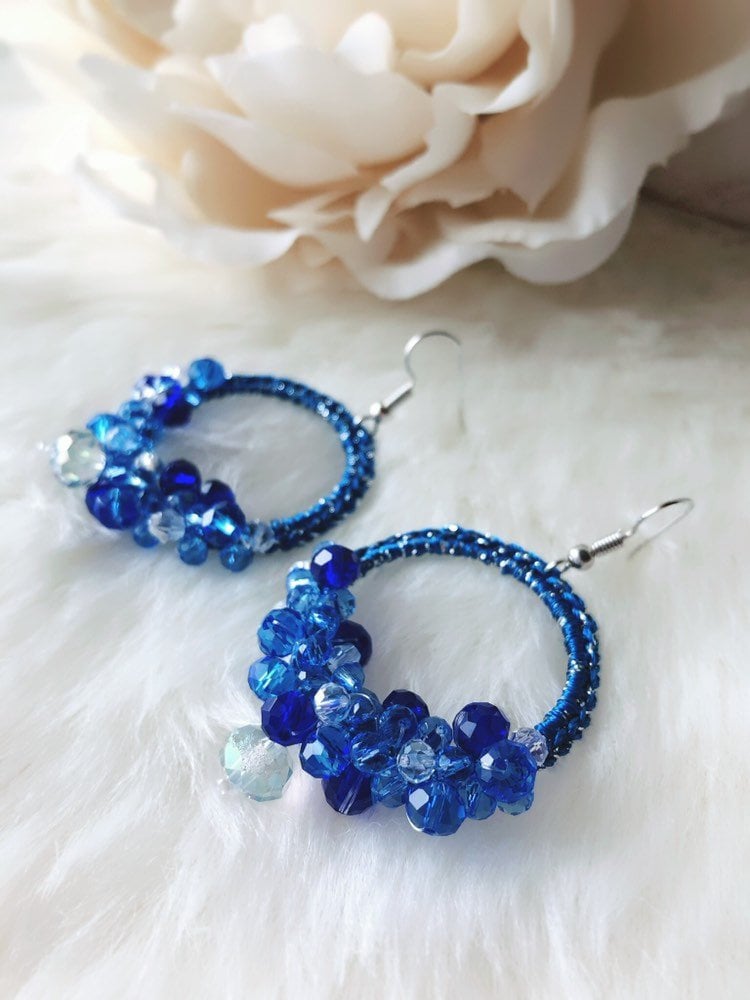 Ohrringe - Tropfen Der Farbe Häkeln Runde Faser Blaue Brautjungfern in Blau Ohrringe - Tropfen Der Farbe Häkeln Runde Faser Blaue Brautjungfern in Blau von MonyHeartmade