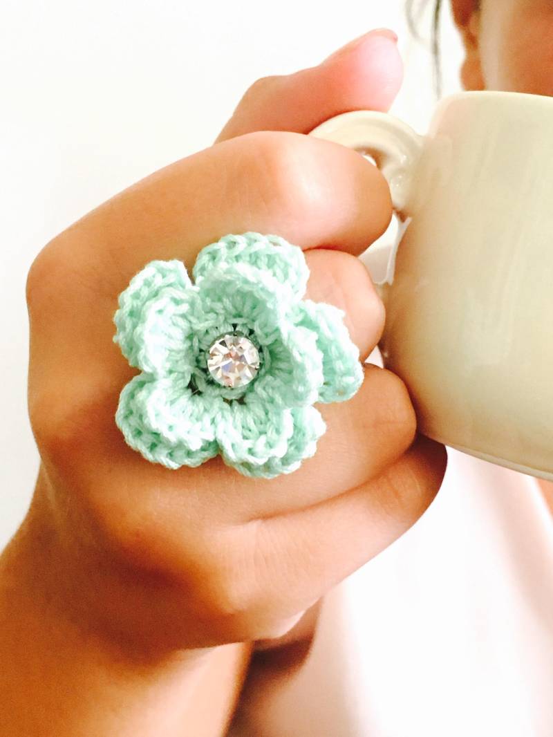 Ring - Häkeln Petrol Blume Gehäkelt Zarte Blumenring Schmuck Ring - Häkeln Petrol Blume Gehäkelt Zarte Blumenring Schmuck von MonyHeartmade