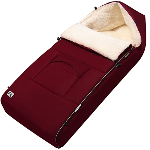 MONZANA® Baby Fußsack mit Reflektoren verschließbares Kopfteil Sicherheitsgurt Kinderwagen Winter Babyschale Einschlagdecke Kuschelig Bordeaux von Monzana