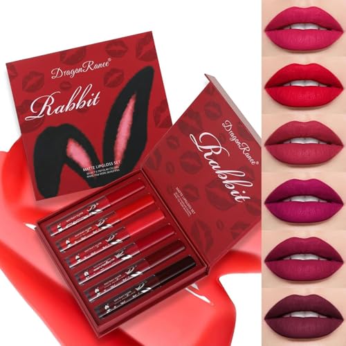 6 Stück Mattes Flüssig-Lippenstift-Set Rote Nuancen Lipgloss mit langanhaltender und wasserfester Formel für Frauen Lippen-Make-up Geschenk von MooGlamor