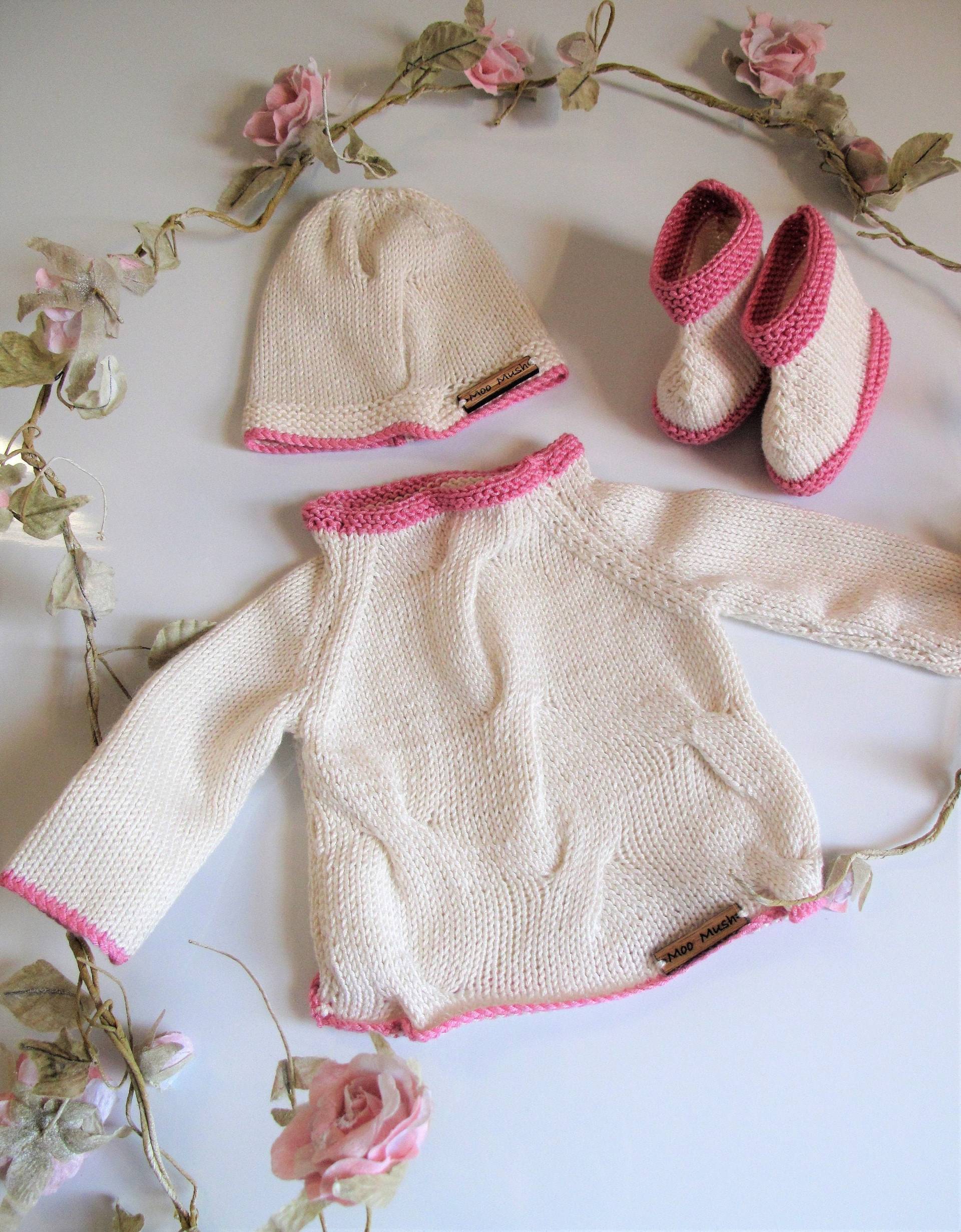 Hand Gestrickte Baby Mädchen Bambus Lockere Zopfmuster Set - Versandfertig | 3-6 Monate von MooMush