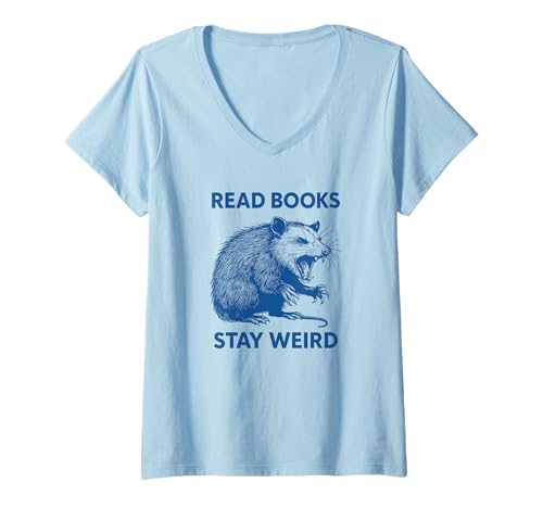 Damen Lesen Sie Bücher bleiben Weird – Blaues Opossum – lustig T-Shirt mit V-Ausschnitt Damen Lesen Sie Bücher bleiben Weird – Blaues Opossum – lustig T-Shirt mit V-Ausschnitt von Mood Swing Threads