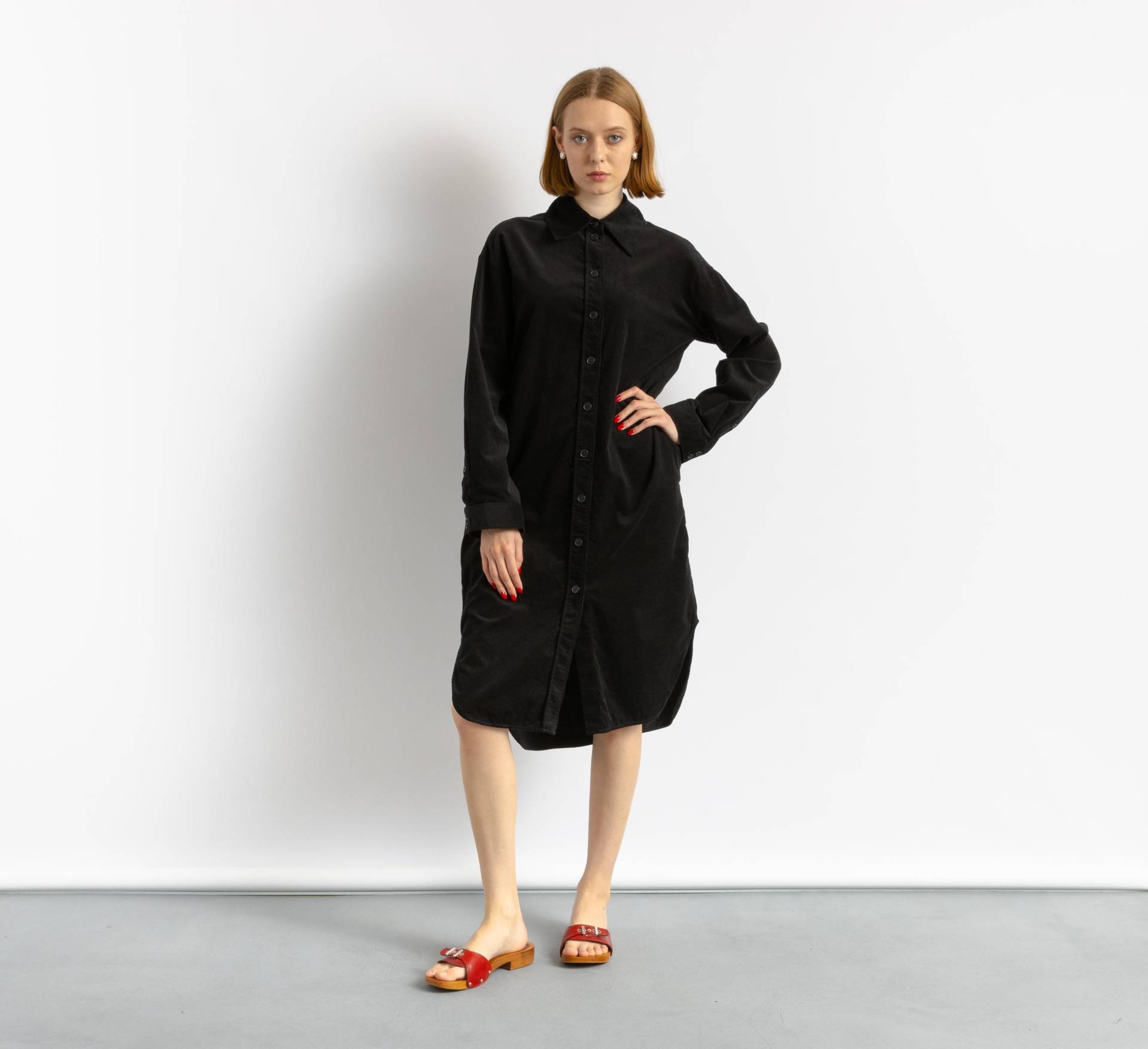 00Er Vintage Damen Cos Schwarzes Cordhemd Langarm A-Linie Kleid Gr. 34 Klein von MoodGirlsUA