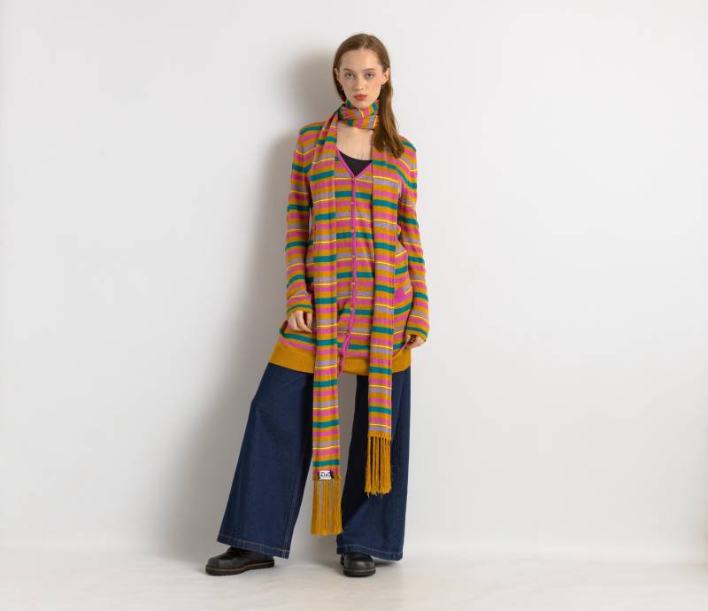 00Er Vintage Preloved Y2K Dolce& Gabbana Metallic Gestreifter Langarm-Cardigan Mit Schal Größe Groß von MoodGirlsUA