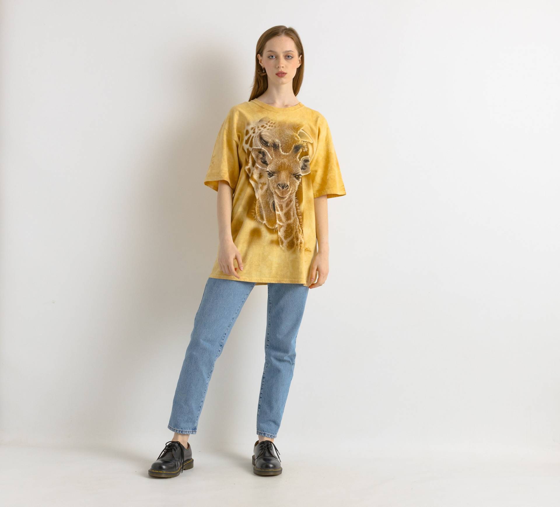 00Er Vintage The Mountain T-Shirt I Tier Giraffe Grafik - Damen L | Gelbes Vintage-T-Shirt Mit Grafikdruck von MoodGirlsUA