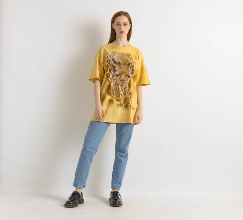 00Er Vintage The Mountain T-Shirt I Tier Giraffe Grafik - Damen L | Gelbes Vintage-T-Shirt Mit Grafikdruck von MoodGirlsUA