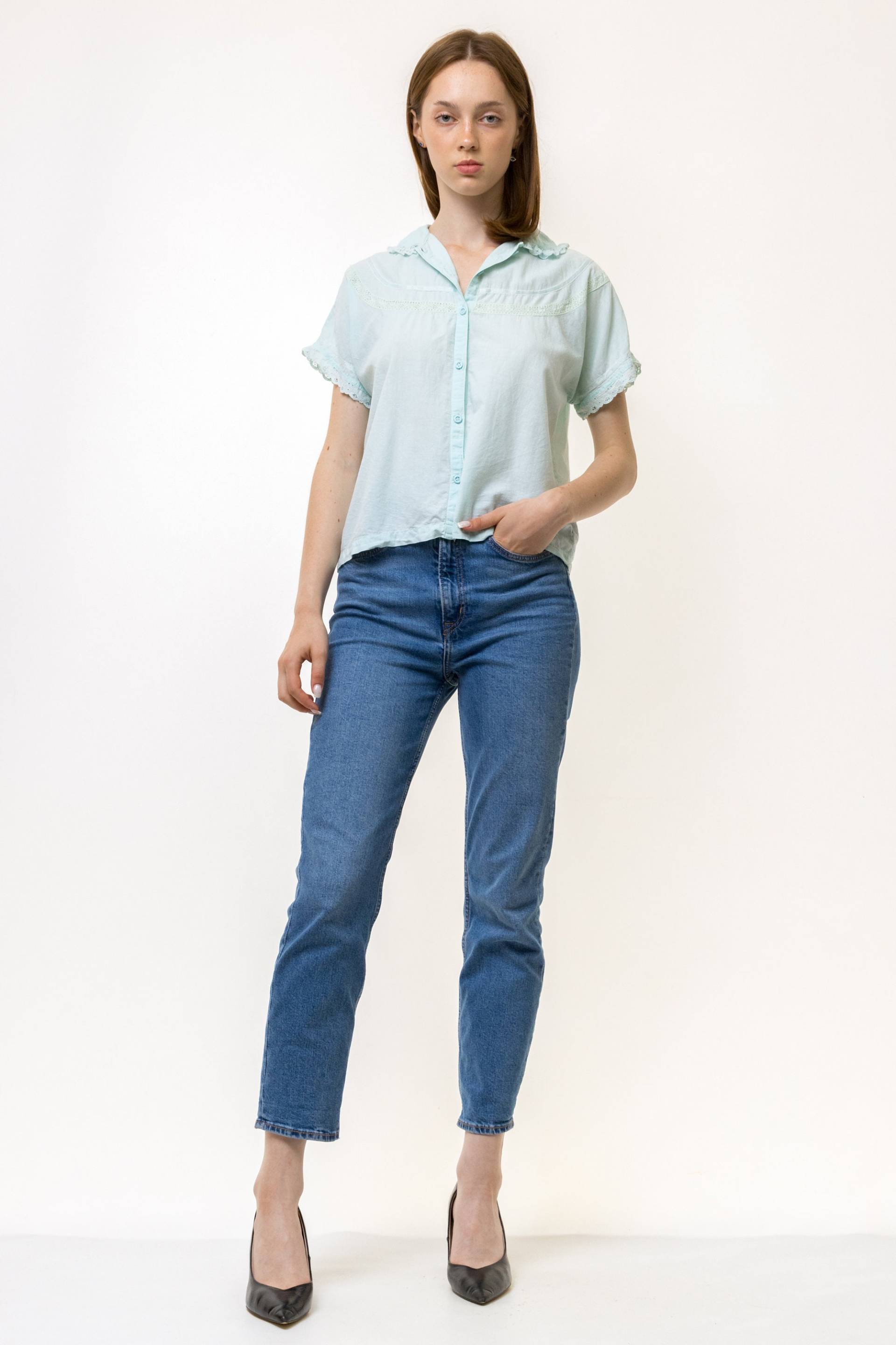 60Er Vintage Mint Frau Baumwolle Kurzarm Sommer Retro Bluse Passt Klein Medium von MoodGirlsUA