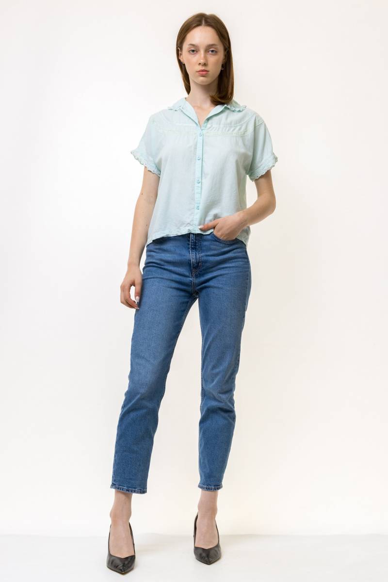 60Er Vintage Mint Frau Baumwolle Kurzarm Sommer Retro Bluse Passt Klein Medium von MoodGirlsUA