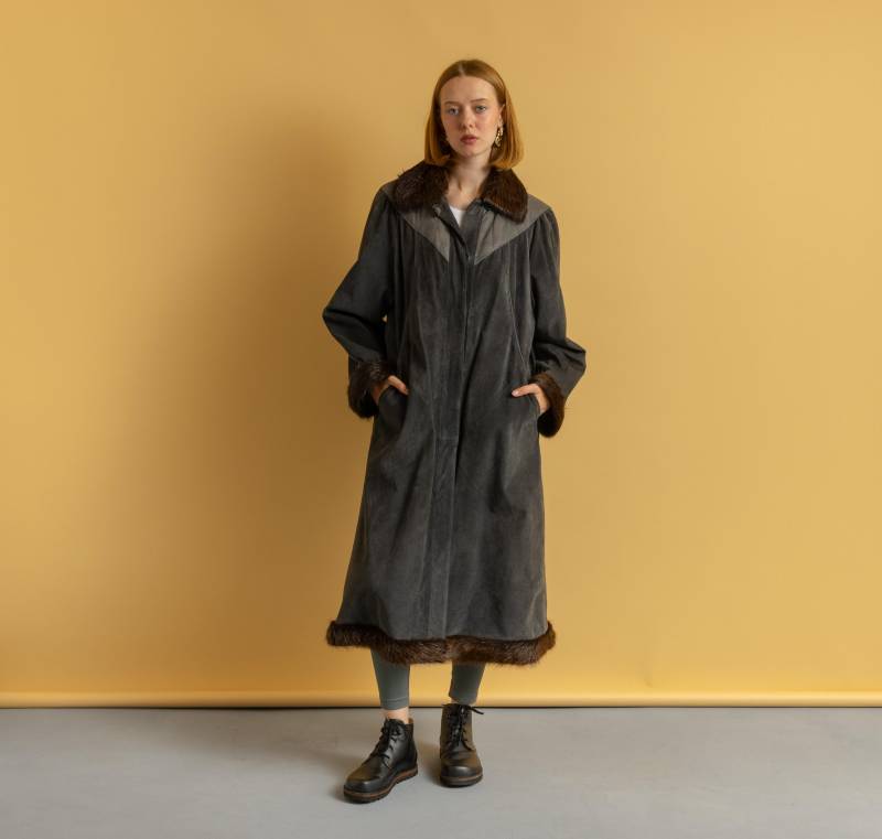 70Er Damen Fell Gefüttert Wildledermantel Vintage 80Er Wintermantel Langer Wollmantel Oberbekleidung Maxi Kleidung Größe Medium von MoodGirlsUA