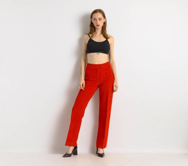 70Er-Jahre-Frauen-Cordhose Mit Hohem Bund Und Geradem Bein, Rote Hose Reißverschluss von MoodGirlsUA