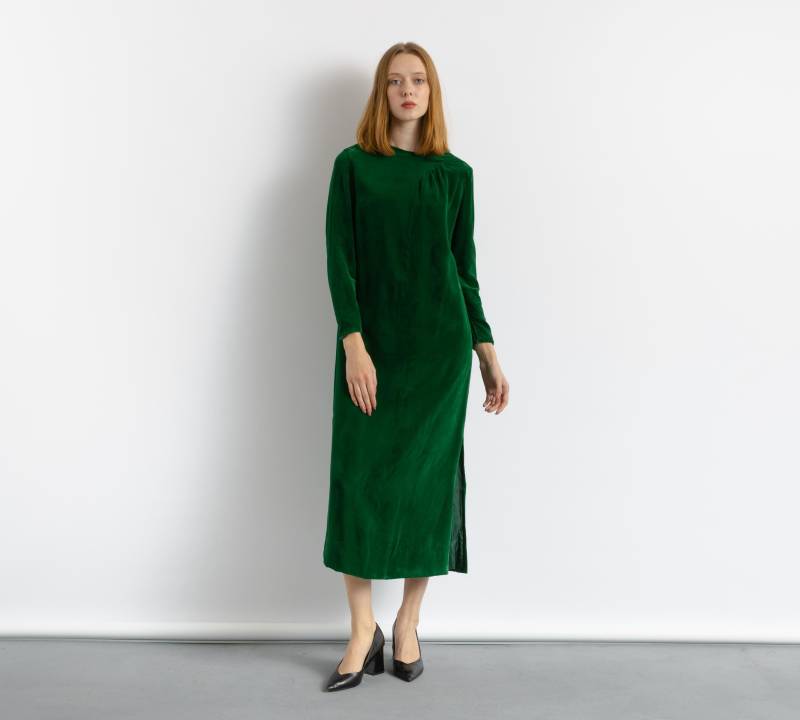 70Er Jahre Samt Tiefgrünes Kleid, Midi-Langes Damenkleid Größe Xsmall Bis Small von MoodGirlsUA
