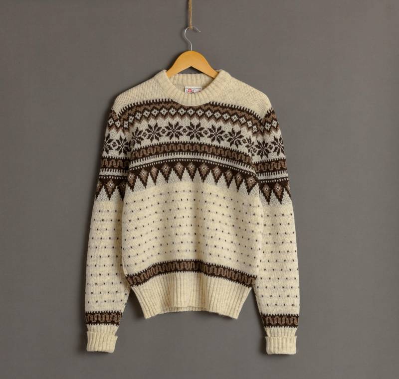 70Er Vintage Dänemark Strickmode Abstraktes Ornament Wollpullover/Damen Fair Isle Größe Medium von MoodGirlsUA