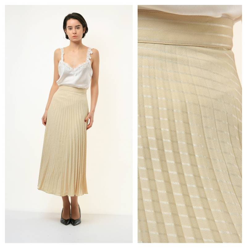 70Er Jahre Vintage Gold High Waisted Down Plissee Midi Rock Größe S Small 3806/ Woman Classic Rock/ Retro von MoodGirlsUA