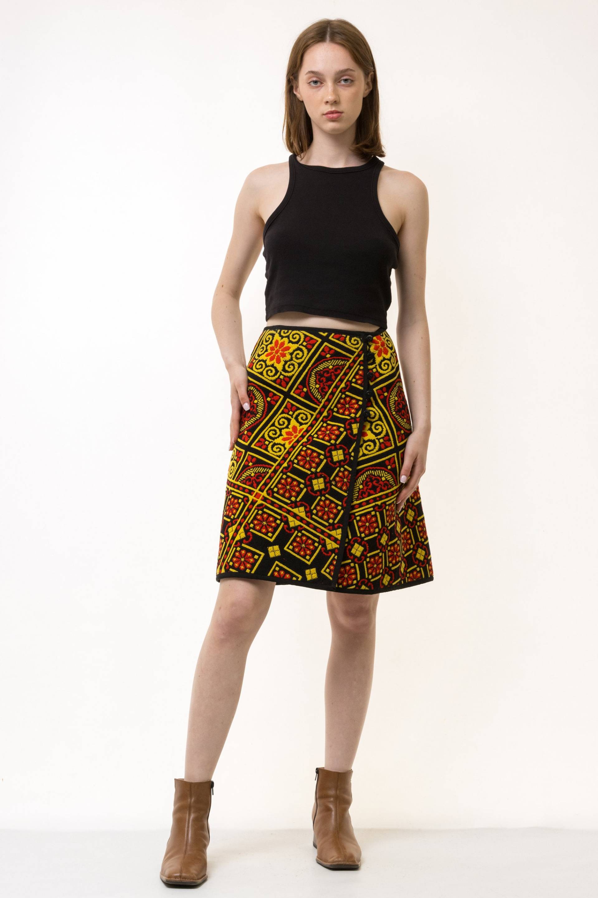 70Er Vintage Damen Midi Wolle Bestickter Gestrickter A Line Rock Größe S/ Rock/ von MoodGirlsUA