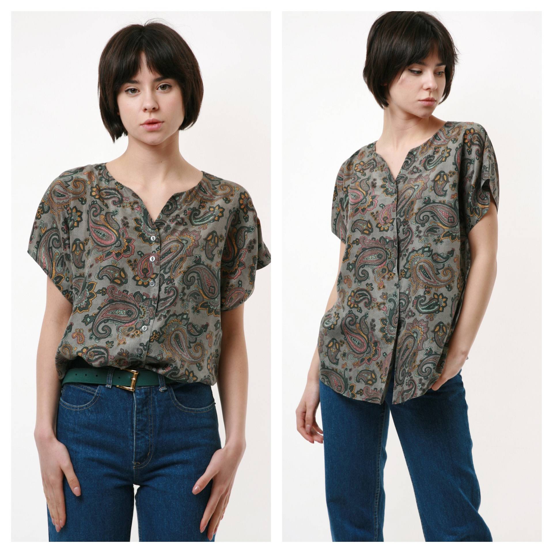 80Er Jahre Vintage Abstrakte Muster Seide Knöpfe Bis Shirt Bluse 2140 von MoodGirlsUA