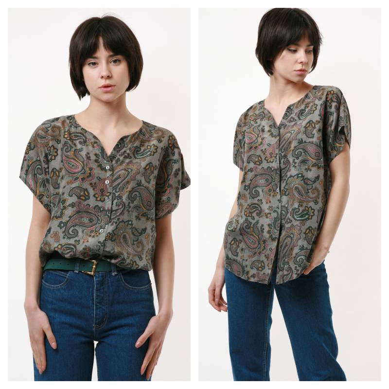 80Er Jahre Vintage Abstrakte Muster Seide Knöpfe Bis Shirt Bluse 2140 von MoodGirlsUA