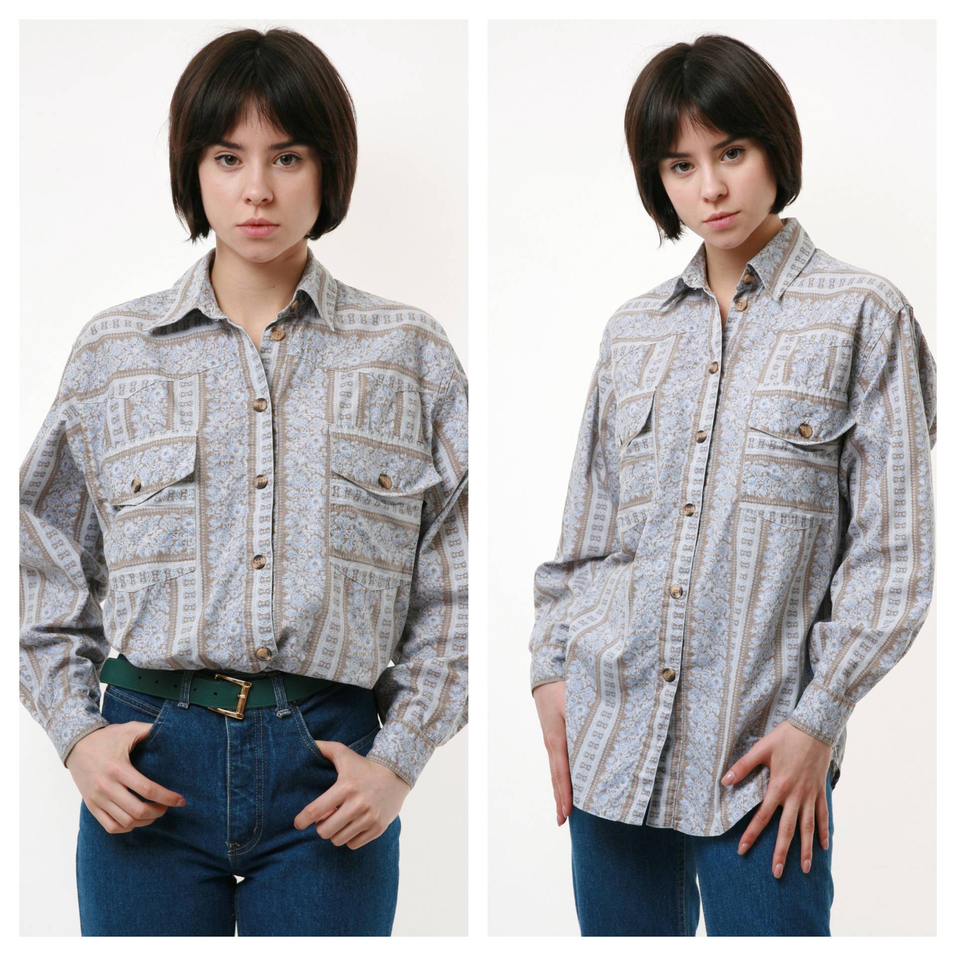 80Er Jahre Vintage Abstrakte Muster Shirt Knöpfe Bis Bluse 2175 von MoodGirlsUA