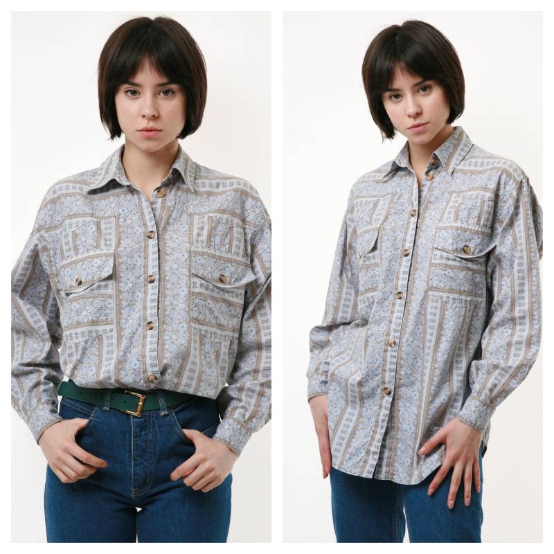 80Er Jahre Vintage Abstrakte Muster Shirt Knöpfe Bis Bluse 2175 von MoodGirlsUA