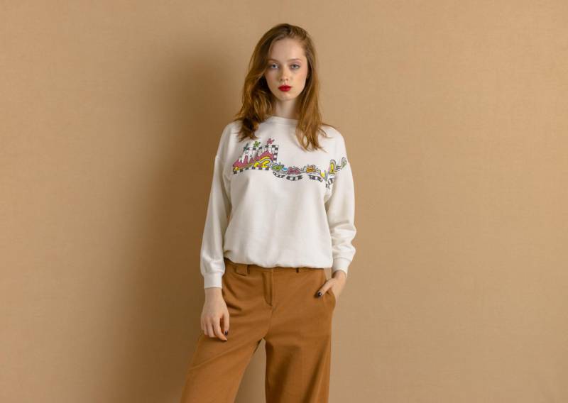 80Er Jahre Vintage Grafikdruck Adidas Frau Weiß Sweatshirt Pullover Größe S von MoodGirlsUA