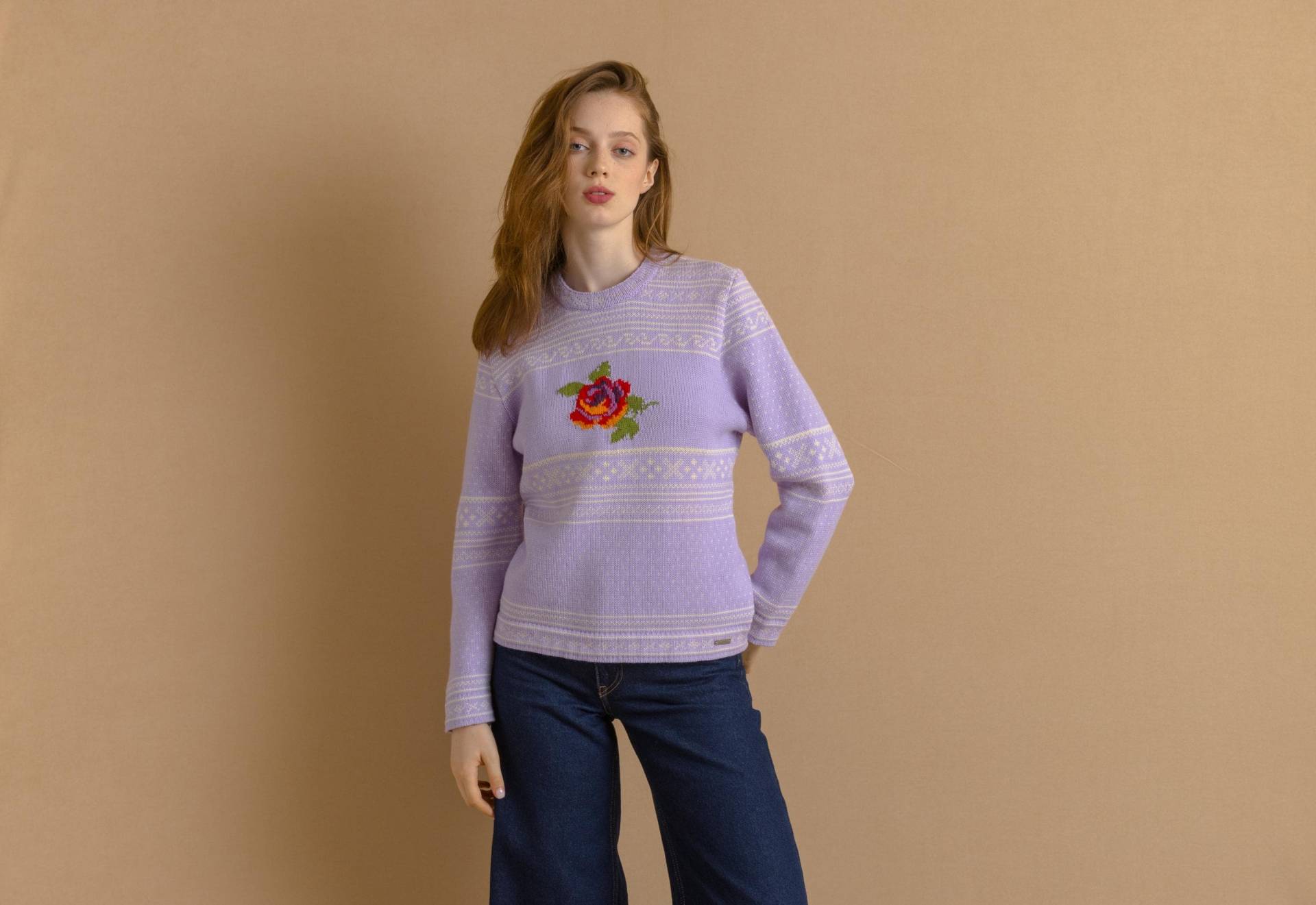 80Er Jahre Vintage Norwegen Strickwaren Abstraktes Ornament Wollpullover/Damen Fair Isle Größe Klein von MoodGirlsUA