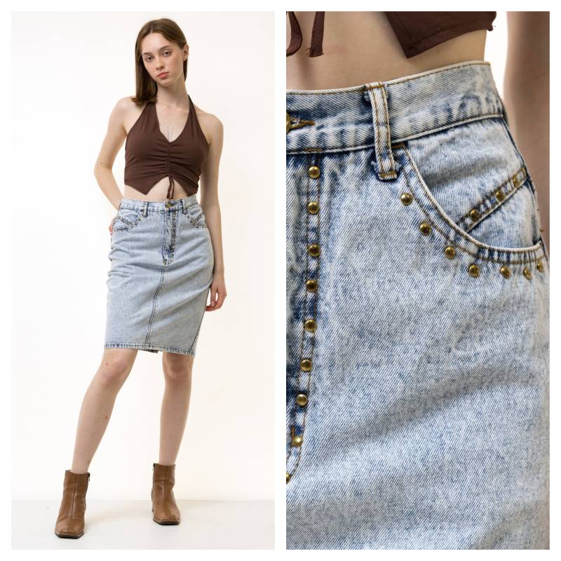 80Er Jahre Vintage Vtg Rare Acid Wash Blue High Waisted Denim Zip Fastens Minirock in Meduim Grunge Größe S Mädchen Freundin Geschenk von MoodGirlsUA
