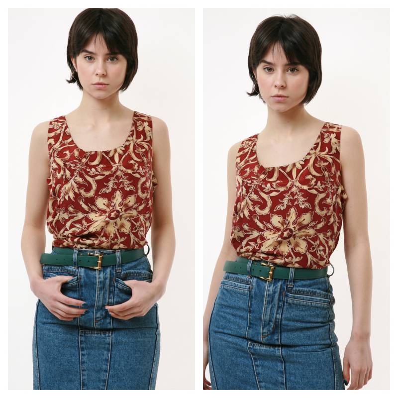 80Er Jahre Vintage Vtg Seltene Abstrakte Blumen Druck Ärmellos 100 % Silk Weste Top Bouse 2323 von MoodGirlsUA