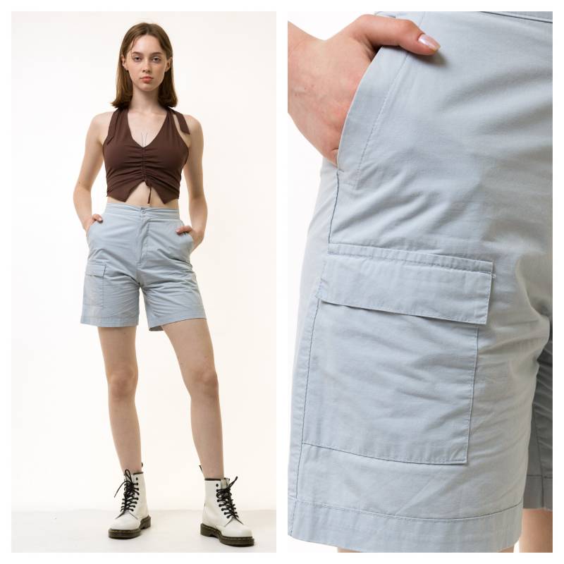 80Er Jahre Vintage Vtg Seltene Blaue Baumwolle Hoch Taillierte Cargo-Shorts Grunge-stil Freundin Geschenk/Frau Kleidung von MoodGirlsUA