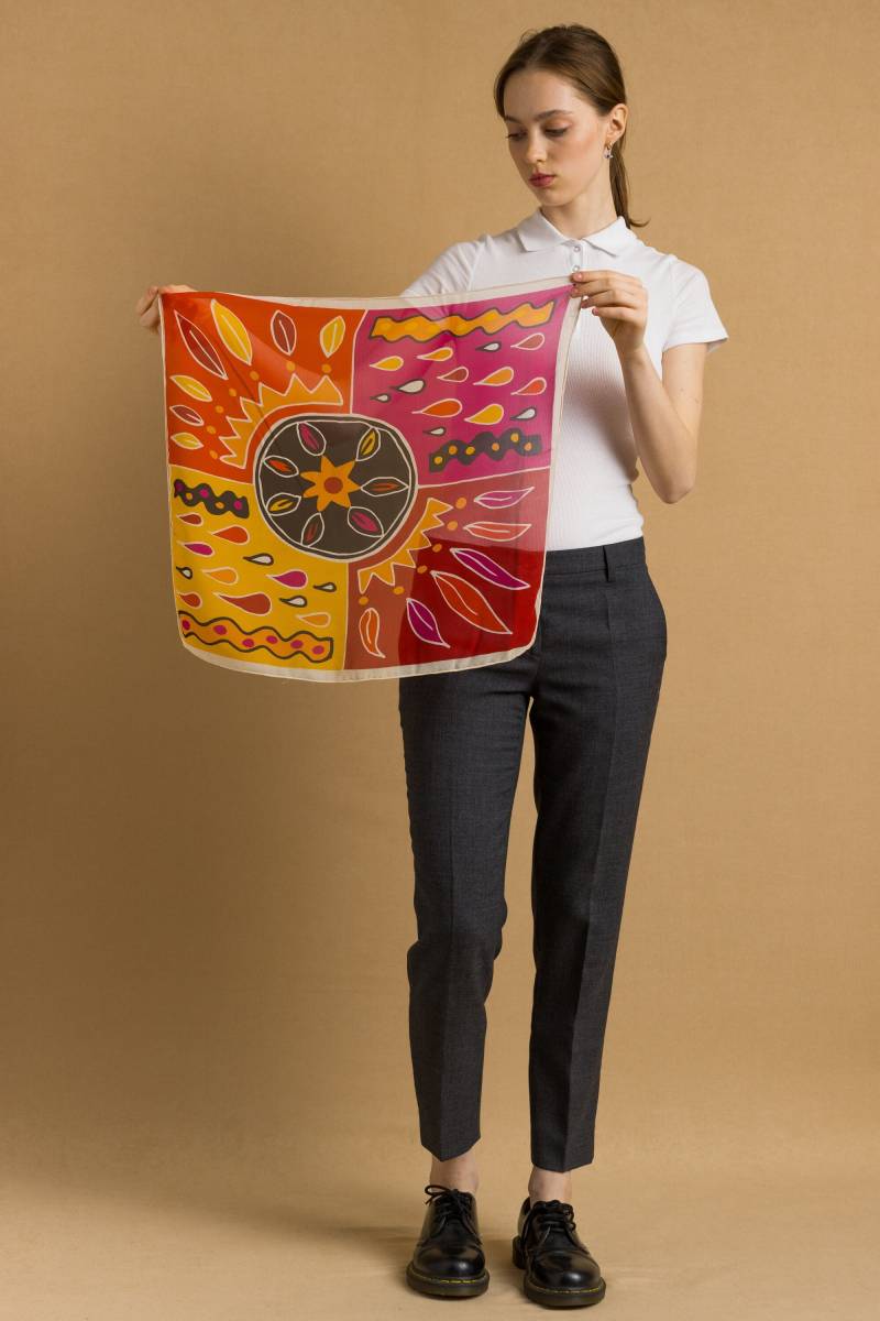 80Er Jahre Vintage Vtg Seltene Mehrfarbige Reine Seide Seta Soie Abstraktes Muster Quadrat 56 cm Auf Schal Stirnband Freundin Geschenk von MoodGirlsUA