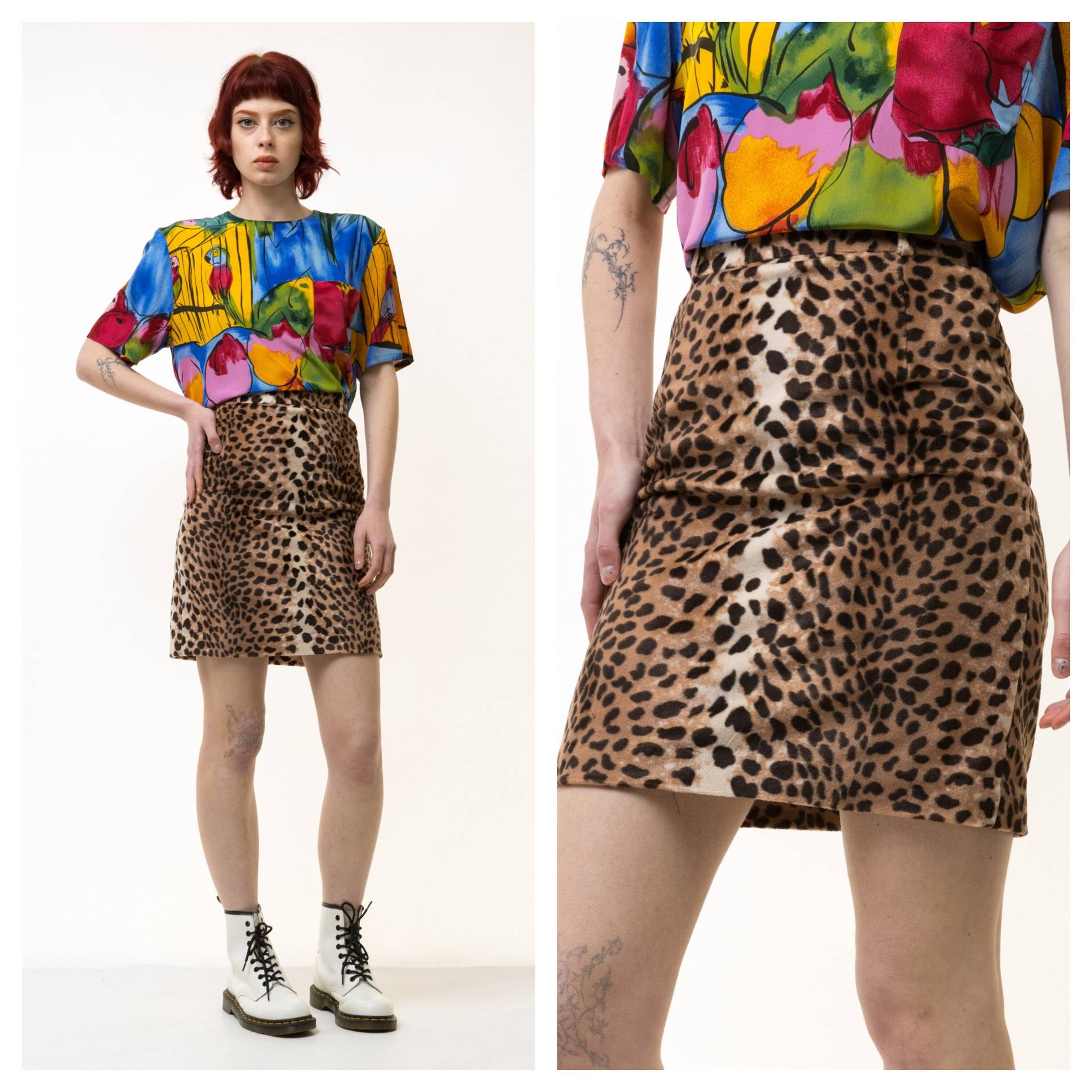 80Er Jahre Vintage Vtg Seltener Animal Print Hoch Taillierter Minirock Mit Reißverschluss in Braun Grunge Größe S Mädchen Freundin Geschenk von MoodGirlsUA