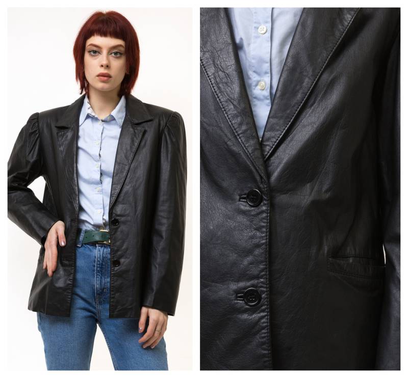 80Er Jahre Vintage Vtg Seltener Leder Gefütterter Entspannter Blazer Biker Outwear Herbstjacke Freundin Geschenk Jacke Größe Small Medium von MoodGirlsUA