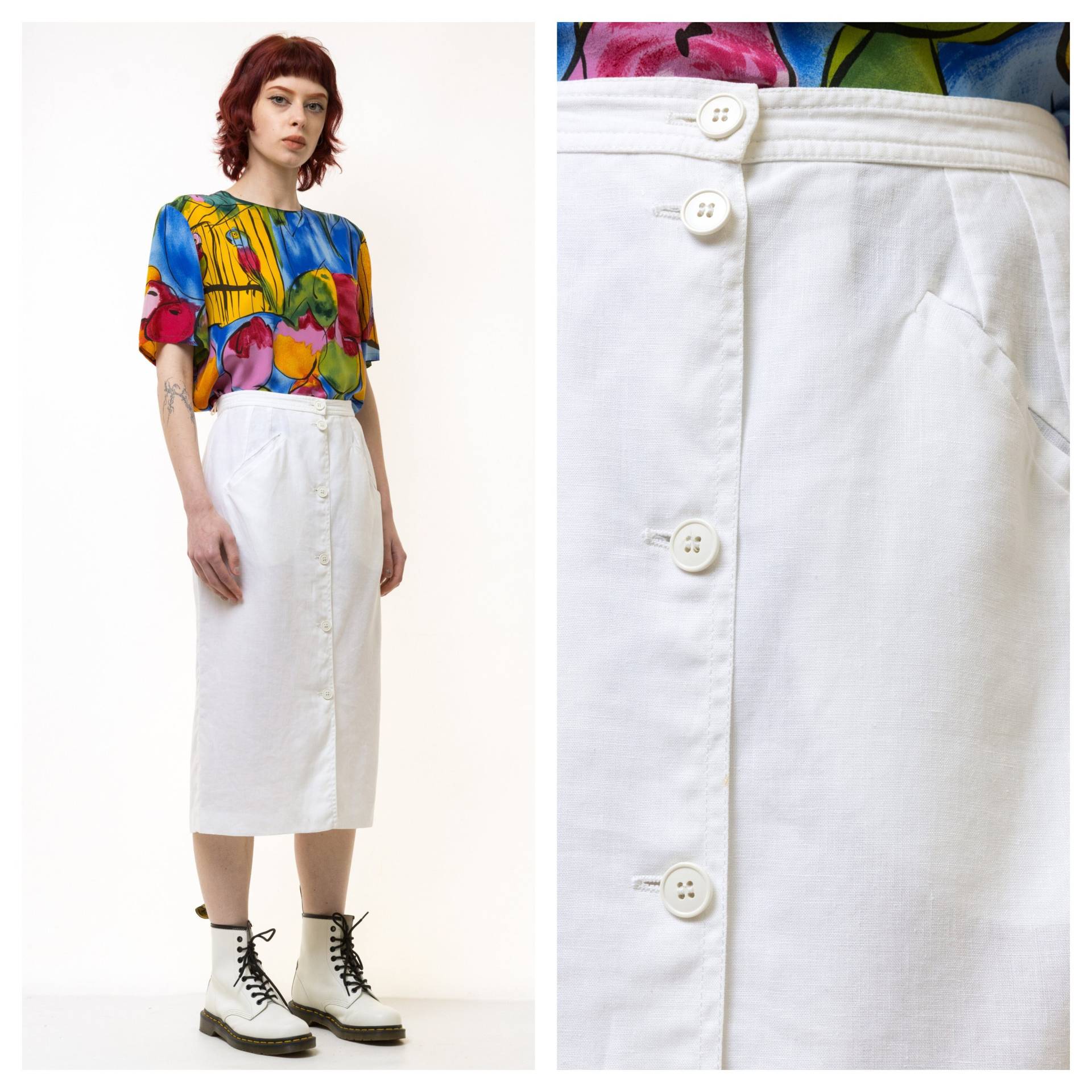 80Er Jahre Vintage Vtg Seltener Valentino Weißer Baumwolle Hoch Taillierter Bleistiftrock Stil Freundin Geschenk/Frau Midi Rock von MoodGirlsUA