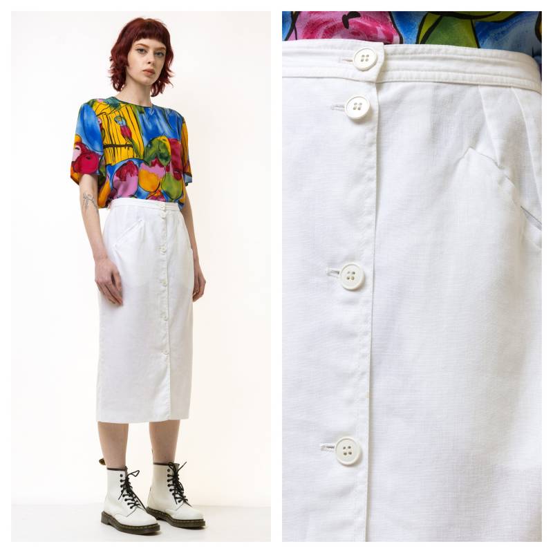 80Er Jahre Vintage Vtg Seltener Valentino Weißer Baumwolle Hoch Taillierter Bleistiftrock Stil Freundin Geschenk/Frau Midi Rock von MoodGirlsUA