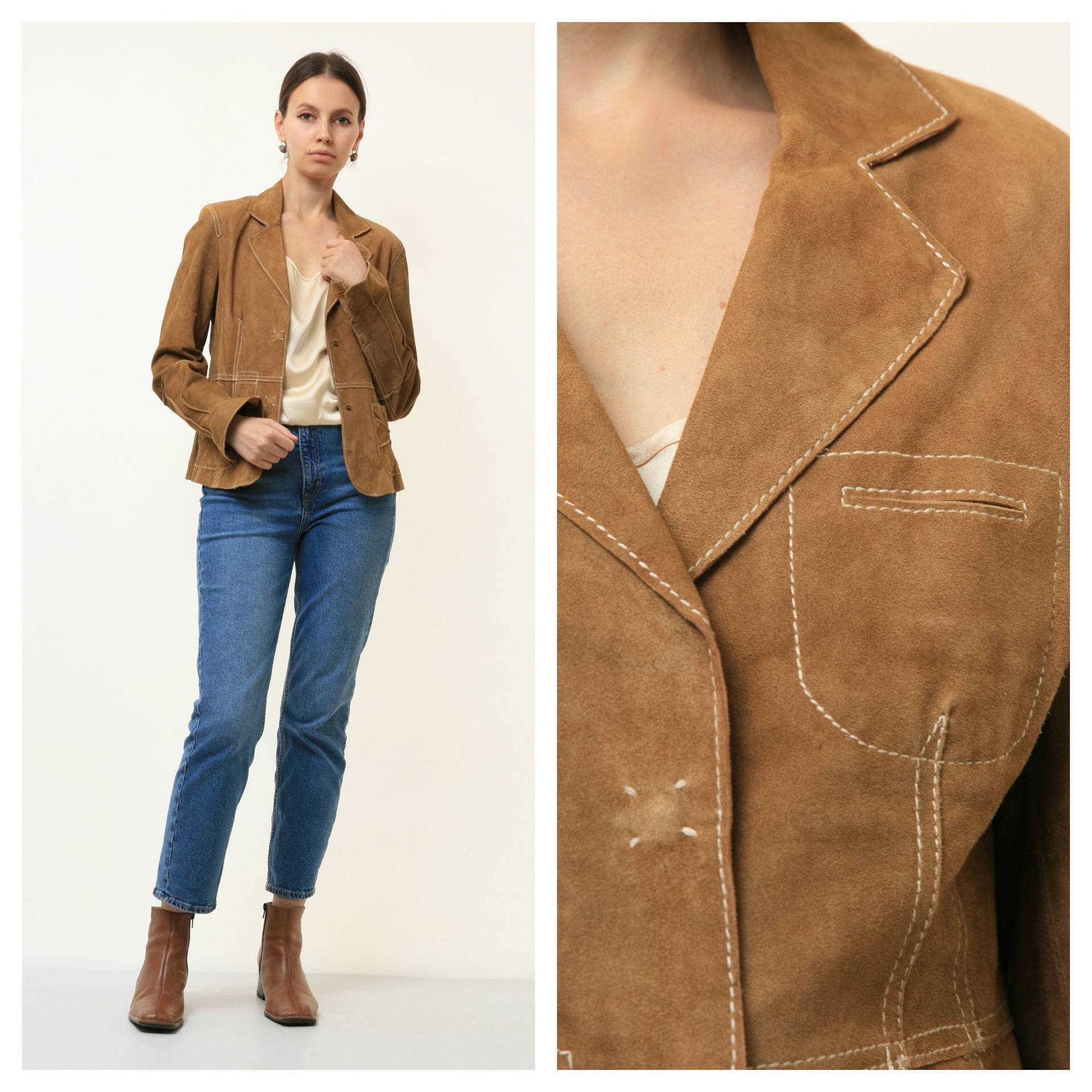 80Er Jahre Vintage Vtg Seltenes Leder Wildleder Gefüttert Übergroße Blazer Biker Outwear Herbst Jacke 4715 Freundin Geschenk Größe S von MoodGirlsUA
