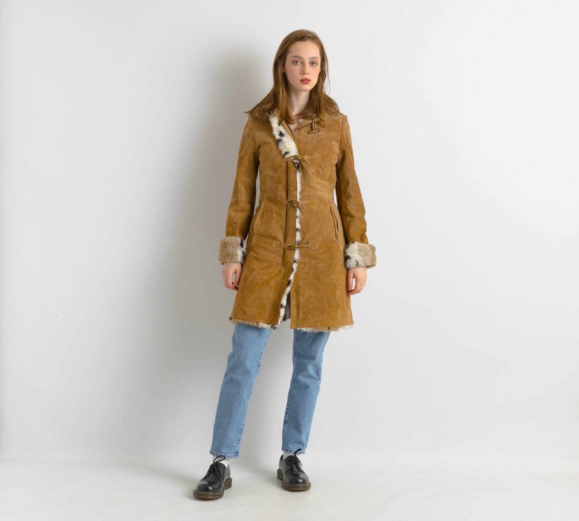 80Er Jahre Vintage Wildleder Aviator Leder Sherpa Fastens Mantel Größe Xs/ Damen Ledermantel Klein/ Herbst von MoodGirlsUA