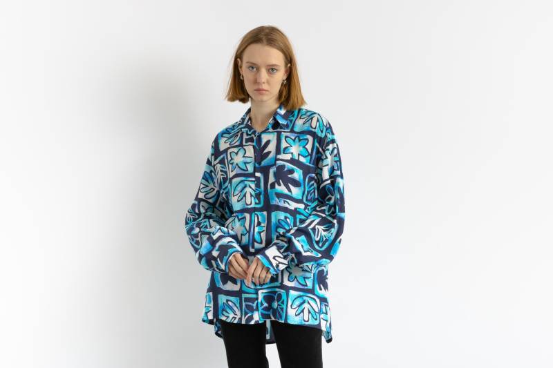 80Er Vintage Baumwolle Azteken Abstraktes Muster Unisex Stoff Langarm Im Hemd Knöpfe Bluse Größe Herren L Groß von MoodGirlsUA