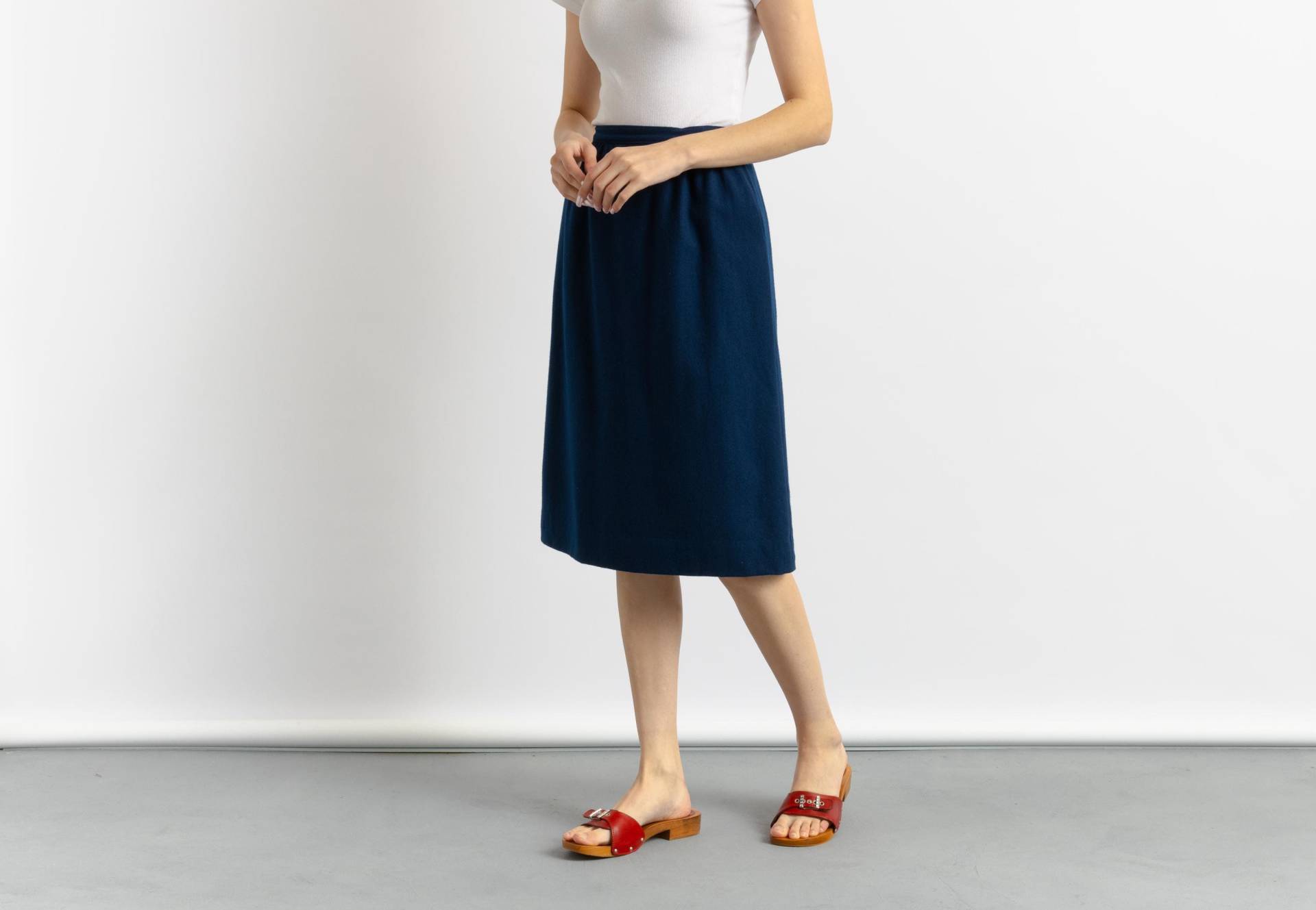 80Er Vintage Damen Gebrauchter Pendleton Blue Navy Midi High Waisted Rock Größe Small Made in Usa von MoodGirlsUA