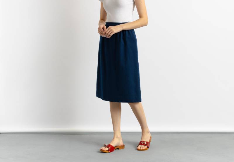 80Er Vintage Damen Gebrauchter Pendleton Blue Navy Midi High Waisted Rock Größe Small Made in Usa von MoodGirlsUA