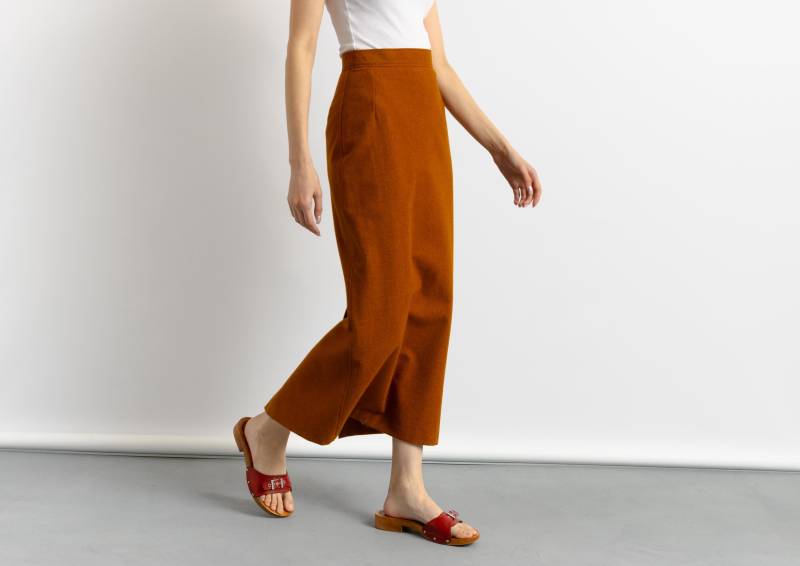 80Er Vintage Frau Jerry Williams Braun Reine Wolle Maxi High Waisted Casual Winterrock Größe Klein von MoodGirlsUA