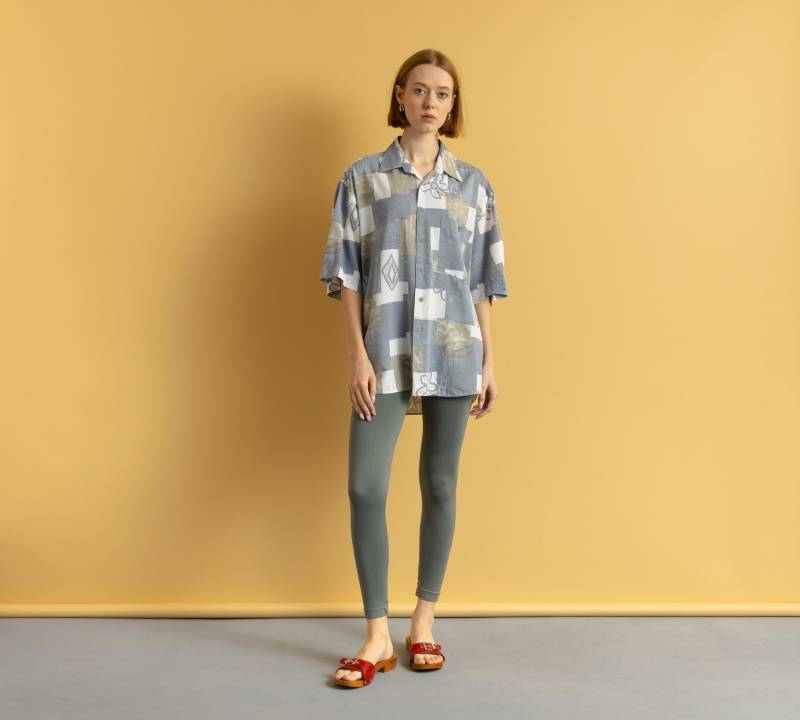 80Er Vintage Viskose Abstraktes Muster Naturstoff Kurzarm Im Shirt Knöpfe Up Bluse Größe Unisex Groß von MoodGirlsUA